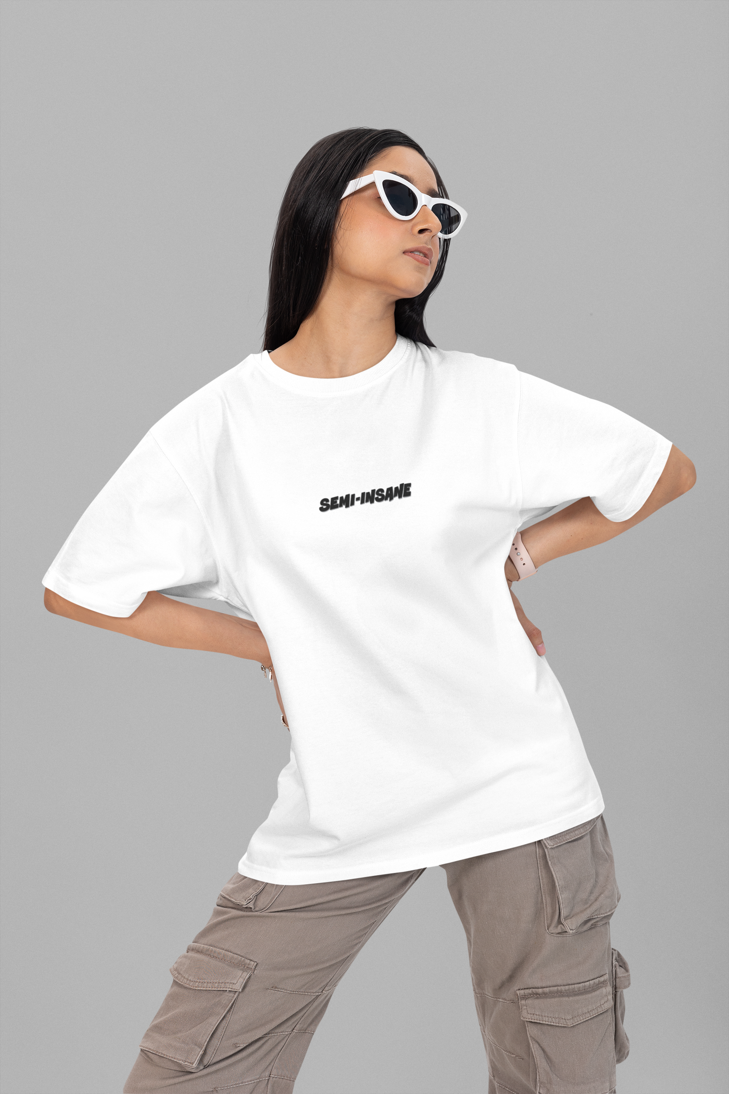 SEMI-INSANE - White Unisex Oversized Standard T-Shirt