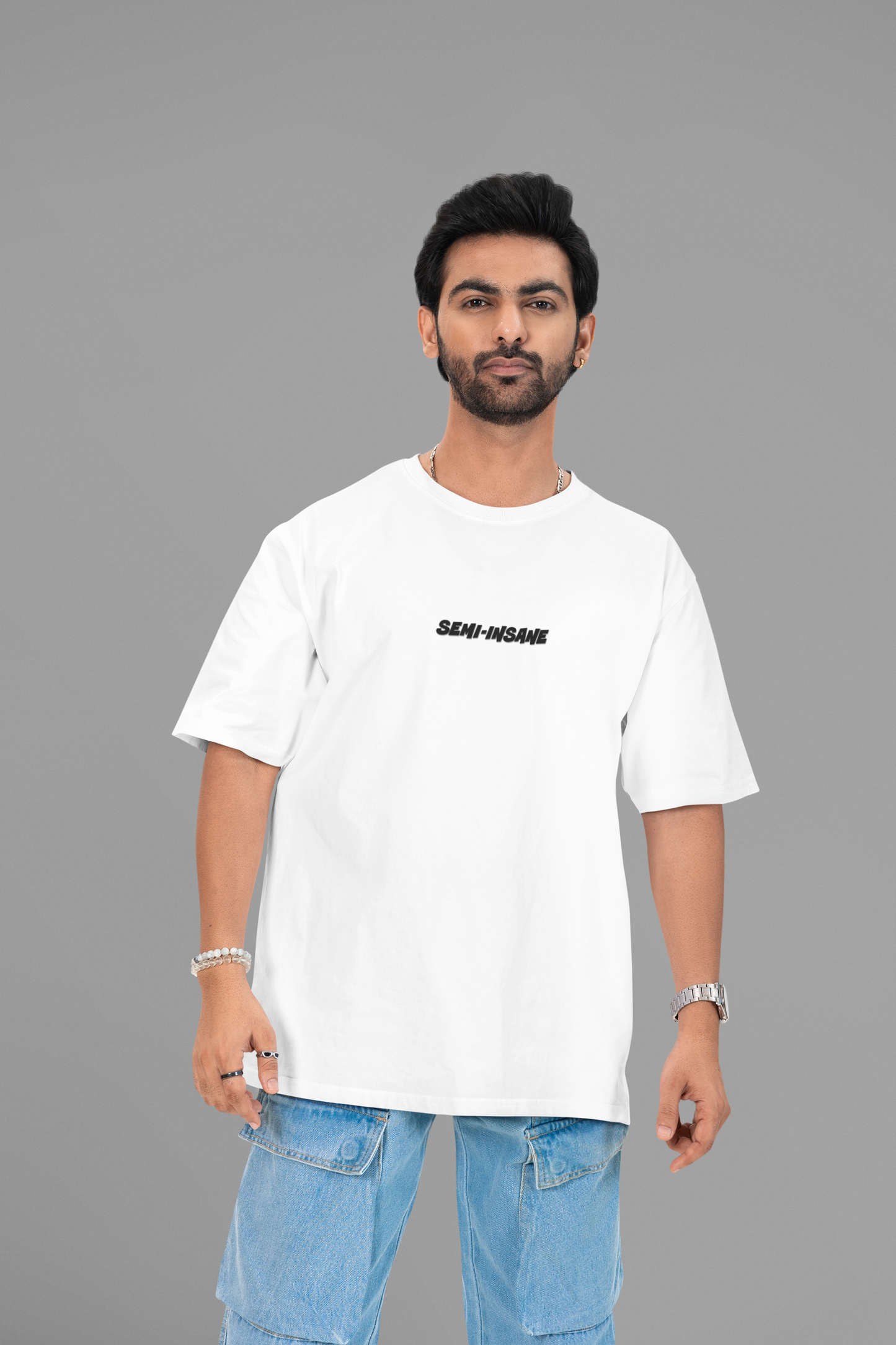 SEMI-INSANE - White Unisex Oversized Standard T-Shirt